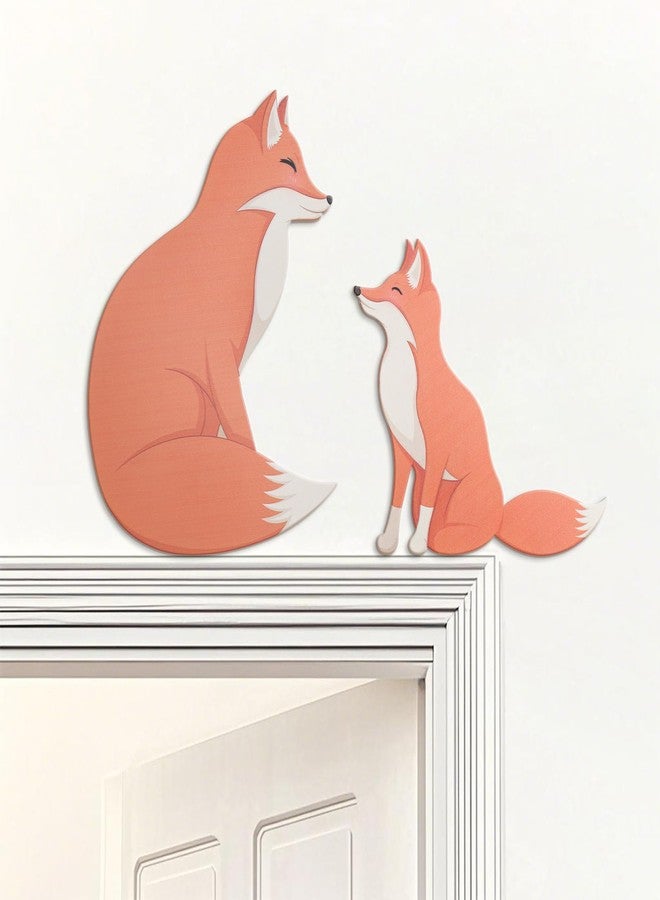 KOYILTD Cute Fox Decor Wooden Door Frame Decoration Fox Door Corner Sculpture for Living Room Bedroom Office Woodland Nursery Decor Gift for Wild Animal Lovers (Happy) - Image 2